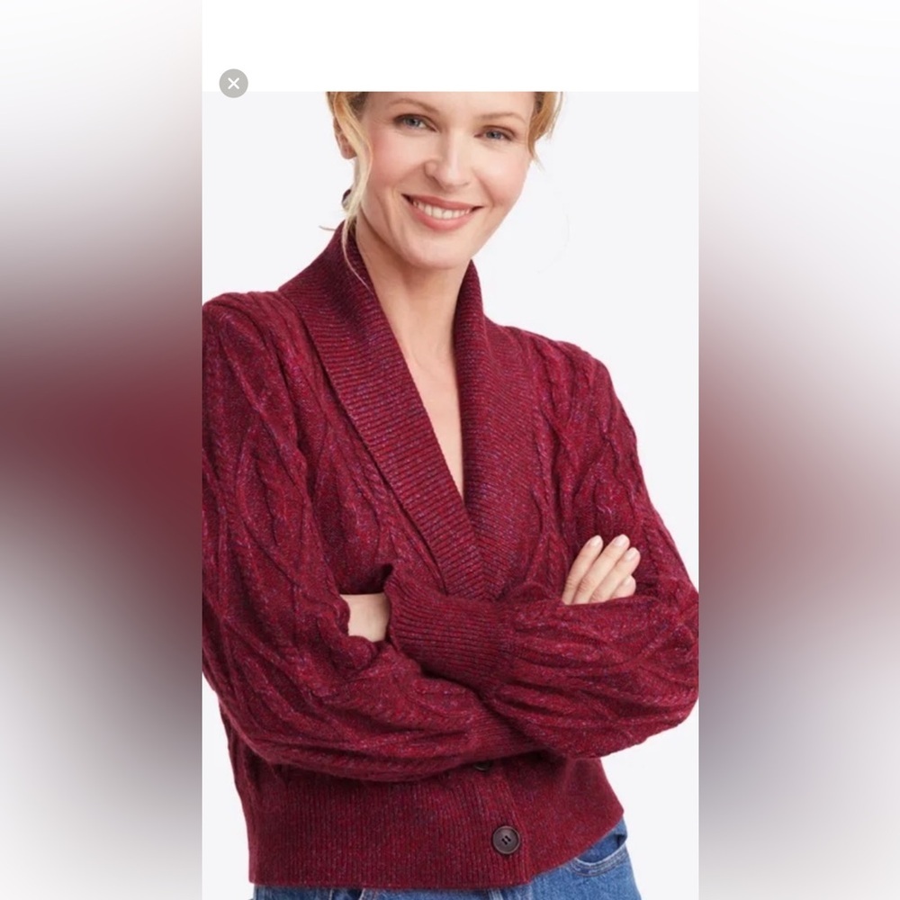 Draper James Burgundy Cable-Knit Shawl Cardigan